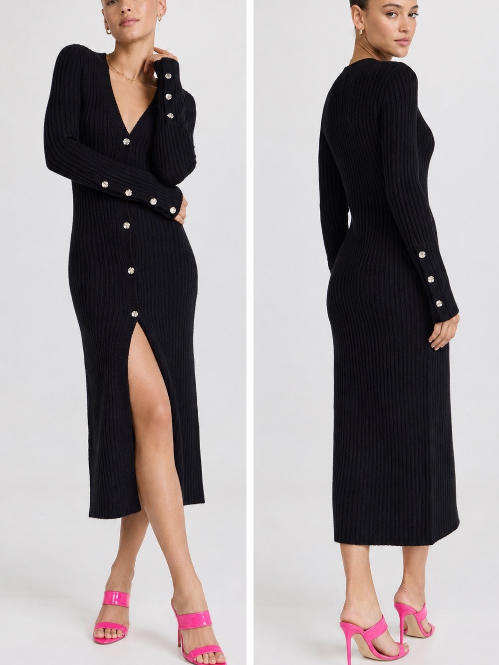 Zara Black Ribbed Long Cardigan or Midi Dress with Button Front
